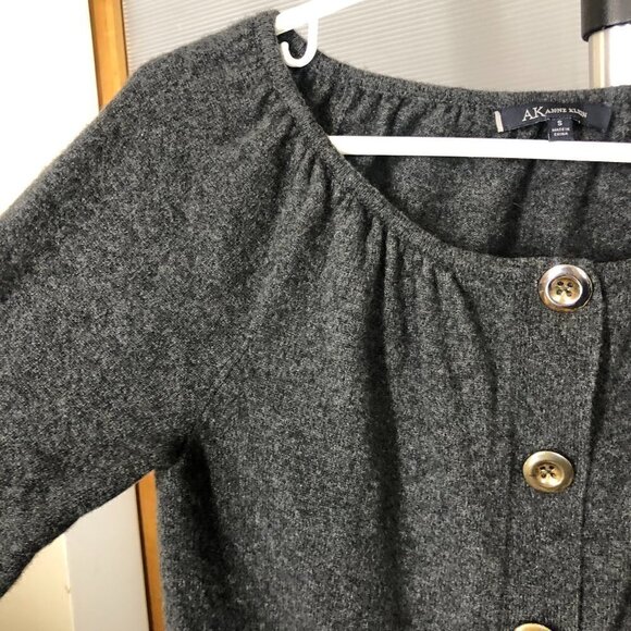 ANNE KLEIN 100% Cashmere Grey Button Down 3/4 Sleeve Sweater Sz S - Picture 4 of 8